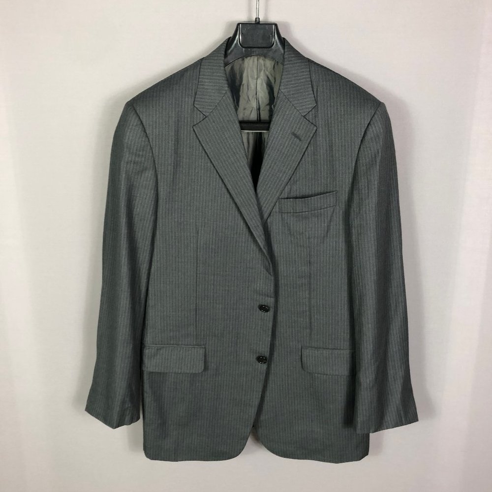 Hickey Freeman Gray Stripe Notch Lapel Wool Suit Jacket Size 48L